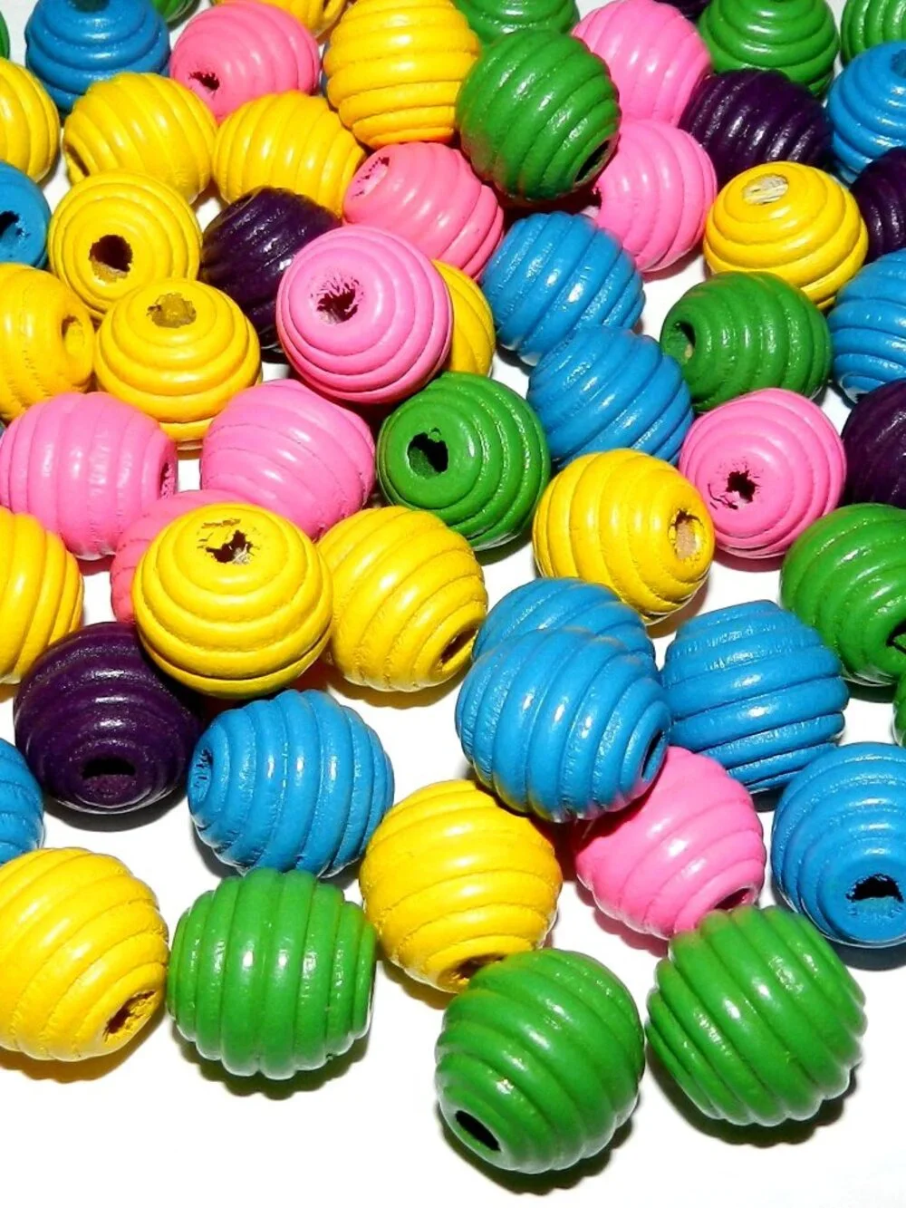 WL519 Pink Yellow Green Purple Blue Mix 16mm Corrugated Round Wood Bead 80pc